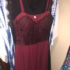 Like new maroon spaghetti strap dress with lace